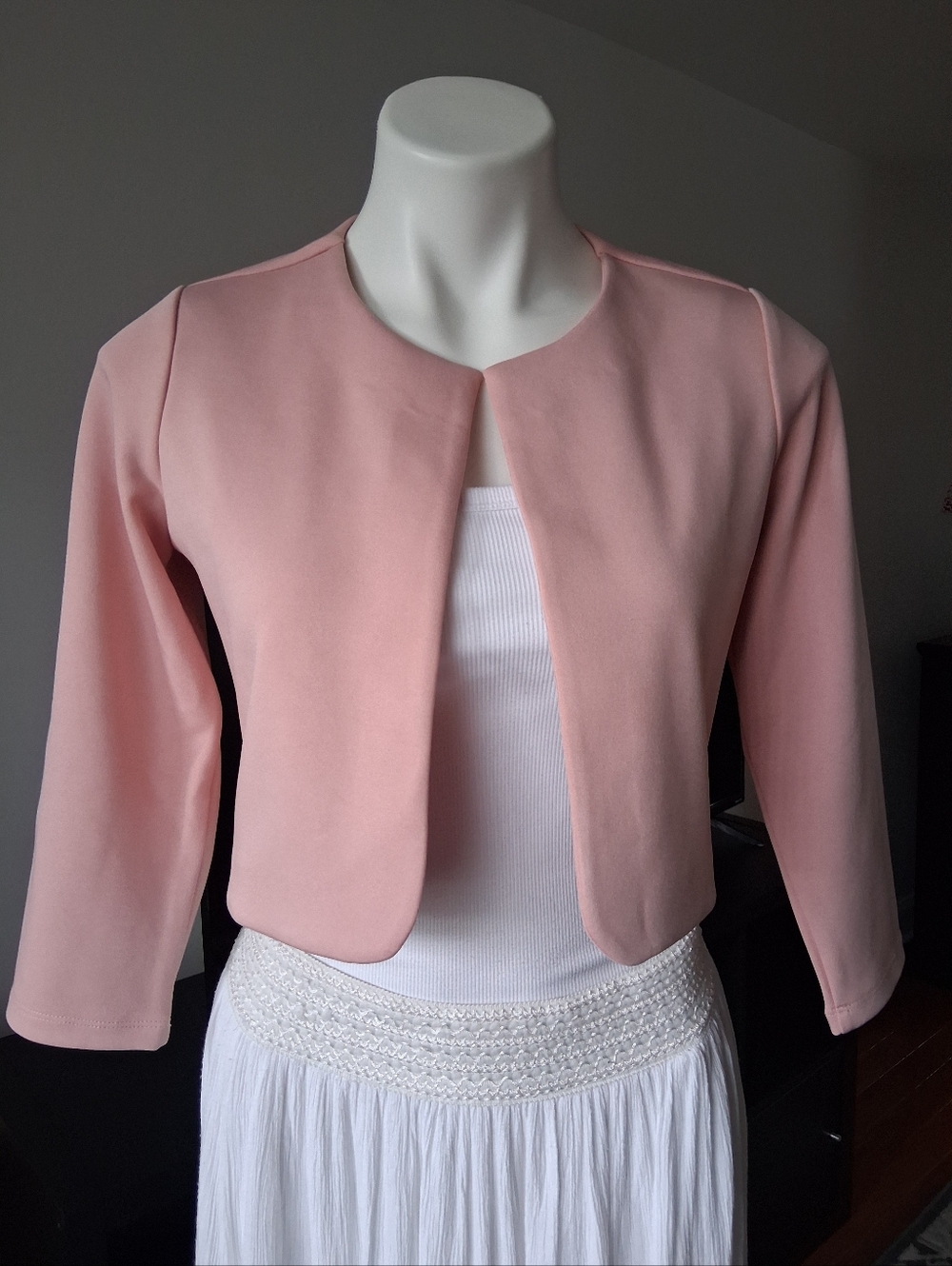 Women's Blush Pink Cropped Open-Front Jacket